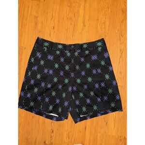 Lizgolf Women’s Black Argyle Print Audra Sports Pants Size 12 Bermuda Green Blue